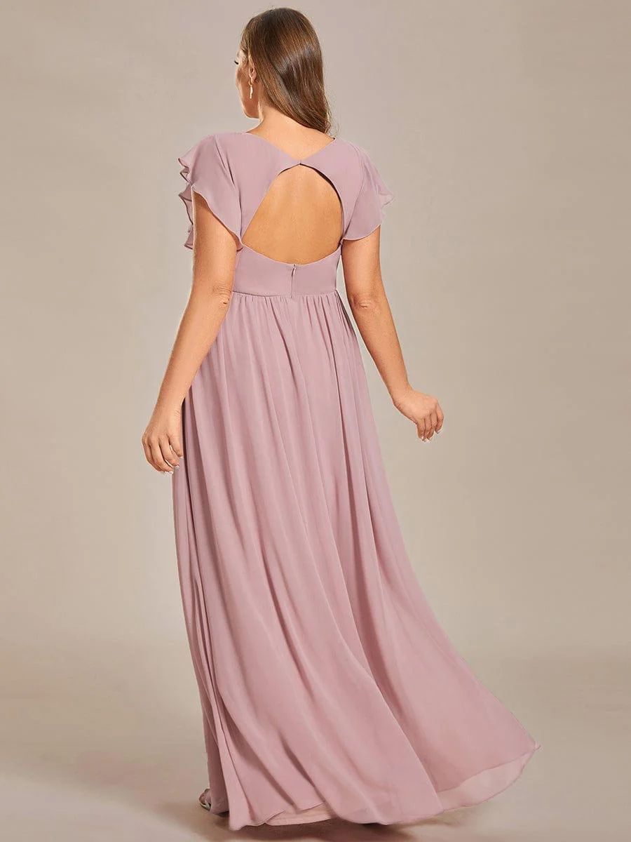 pretty LILYANA|Plus Size V-Neck Open Back Ruffled Sleeves Chiffon Bridesmaid Dress - Image 2