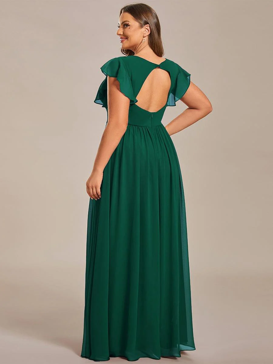 pretty LILYANA|Plus Size V-Neck Open Back Ruffled Sleeves Chiffon Bridesmaid Dress - Image 20