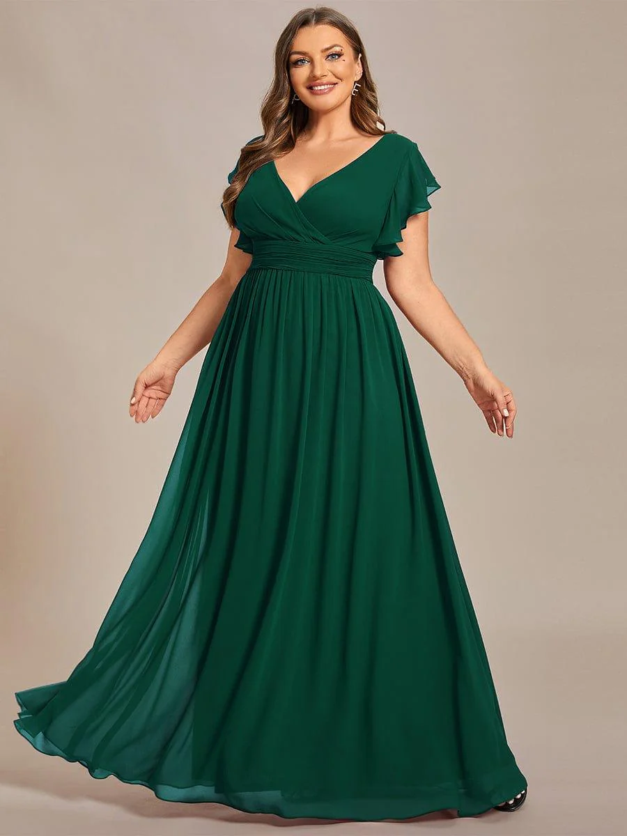 pretty LILYANA|Plus Size V-Neck Open Back Ruffled Sleeves Chiffon Bridesmaid Dress - Image 22