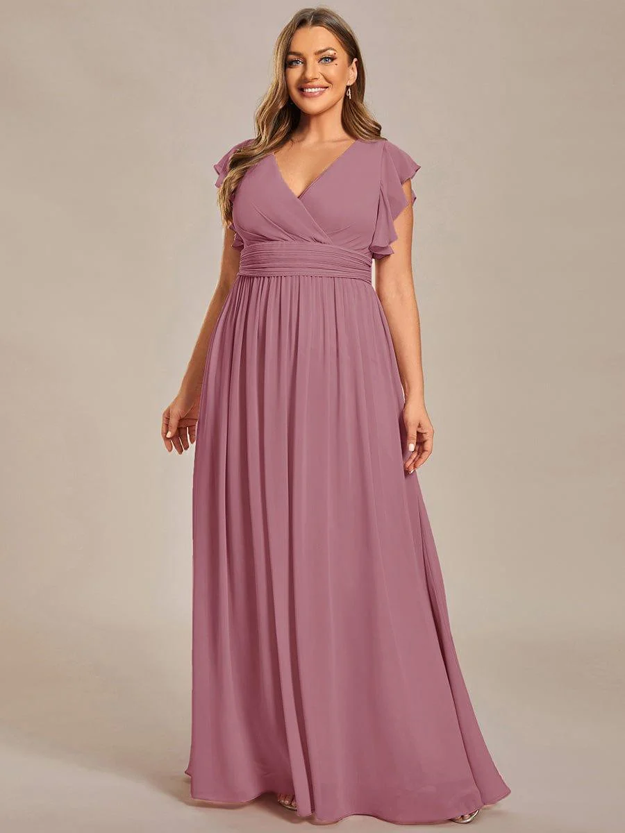 pretty LILYANA|Plus Size V-Neck Open Back Ruffled Sleeves Chiffon Bridesmaid Dress - Image 34