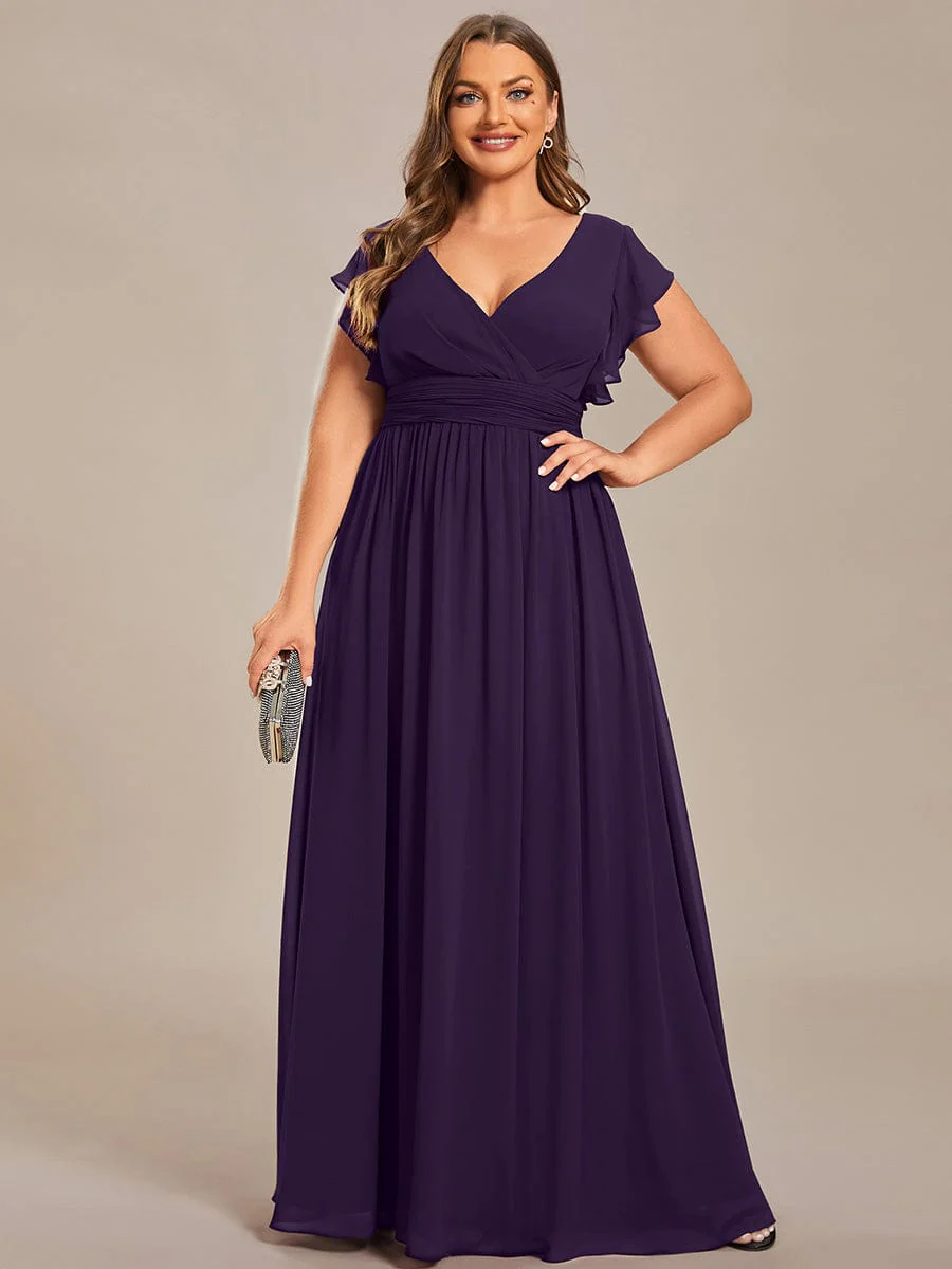 pretty LILYANA|Plus Size V-Neck Open Back Ruffled Sleeves Chiffon Bridesmaid Dress - Image 39