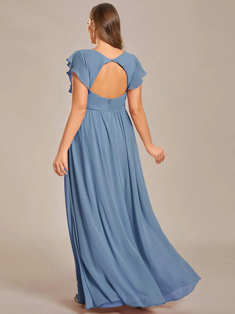pretty LILYANA|Plus Size V-Neck Open Back Ruffled Sleeves Chiffon Bridesmaid Dress - Image 4
