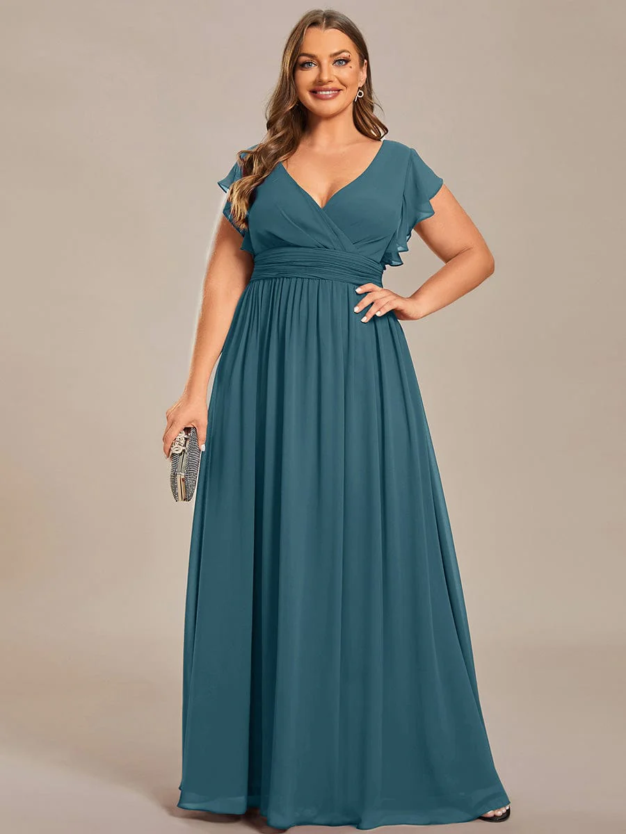 pretty LILYANA|Plus Size V-Neck Open Back Ruffled Sleeves Chiffon Bridesmaid Dress - Image 41