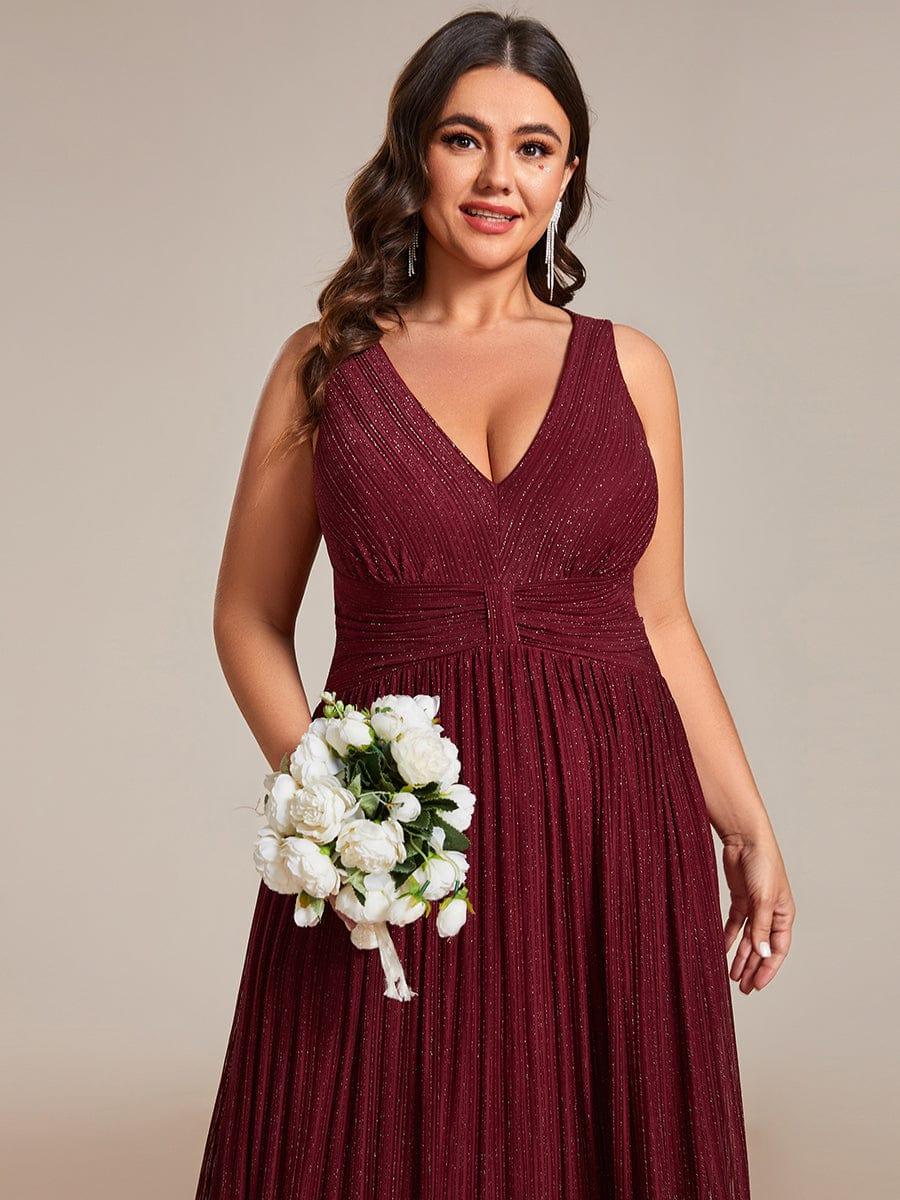 Plus Size V-Neck Sleeveless A-Line Evening Dress with Subtle Glitter - Image 3