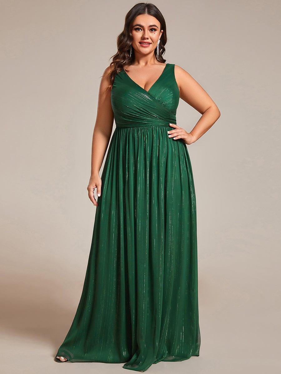 Plus Size V-Neck Sleeveless Evening Dresses with Delicate Glitter - Image 15