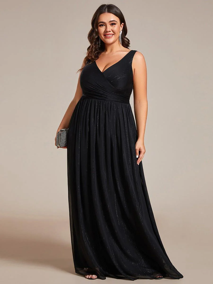 Plus Size V-Neck Sleeveless Evening Dresses with Delicate Glitter - Image 5