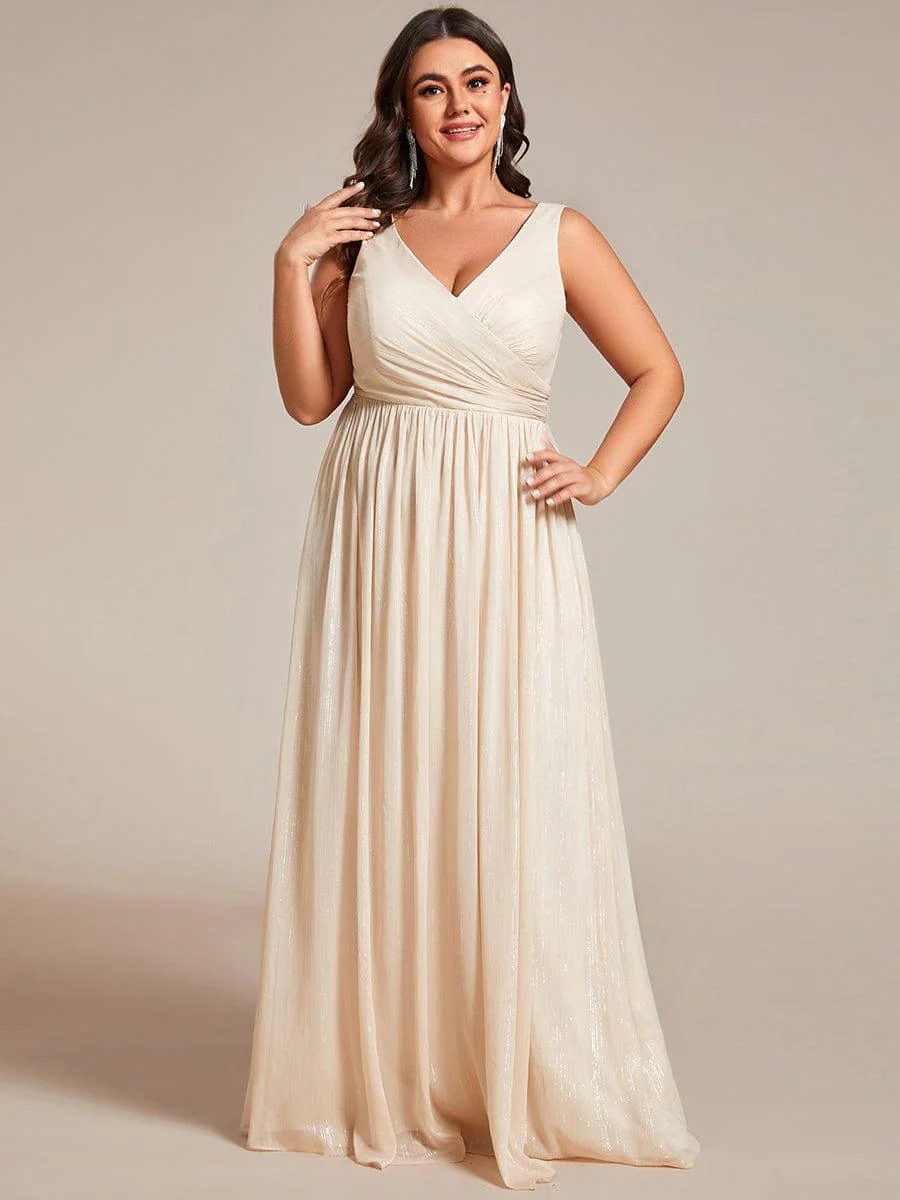Plus Size V-Neck Sleeveless Evening Dresses with Delicate Glitter - Image 6