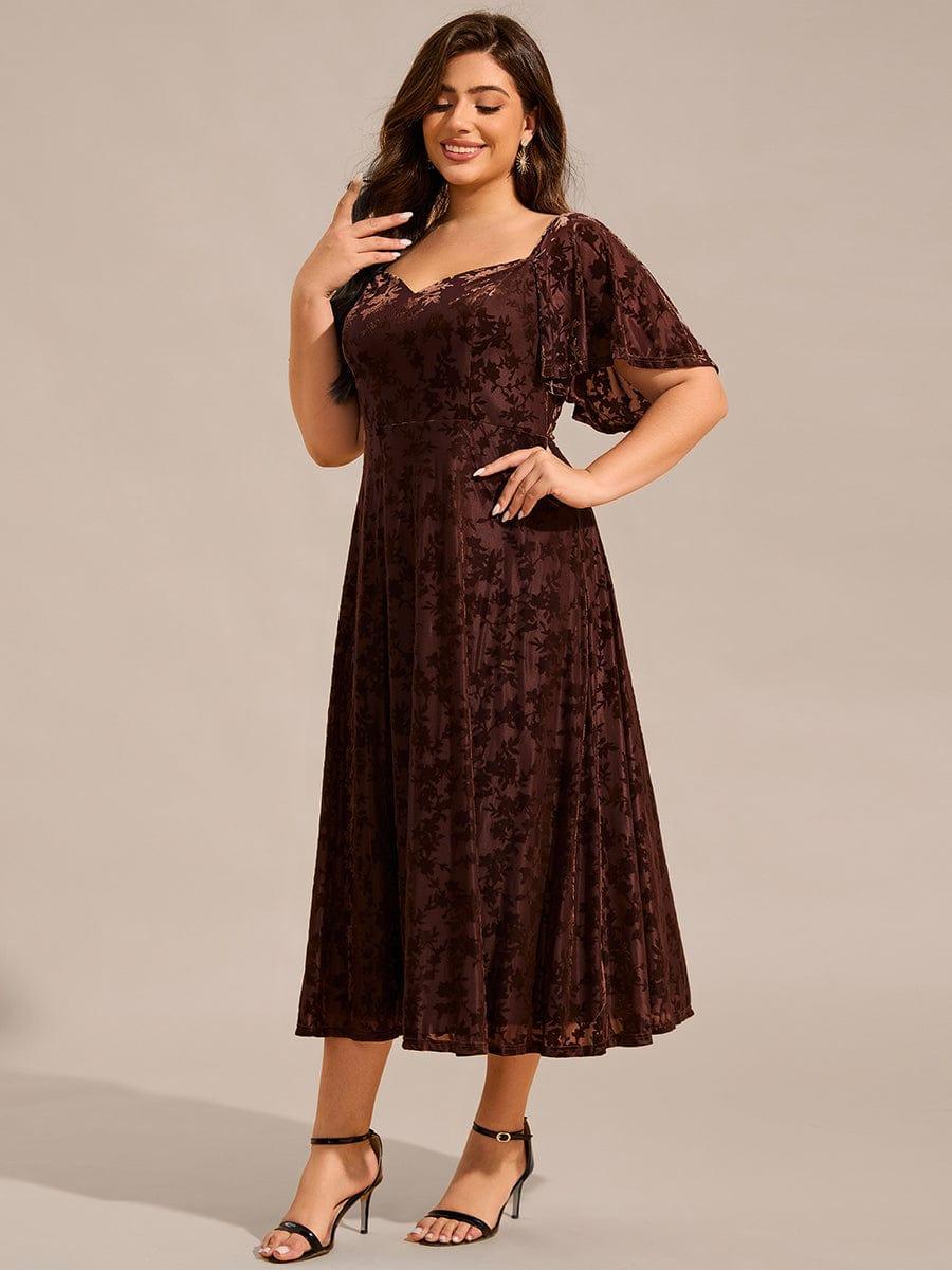 ever BLOOM|Velvet Short Sleeve Tea-Length Jacquard Wedding Guest Dress - Image 6