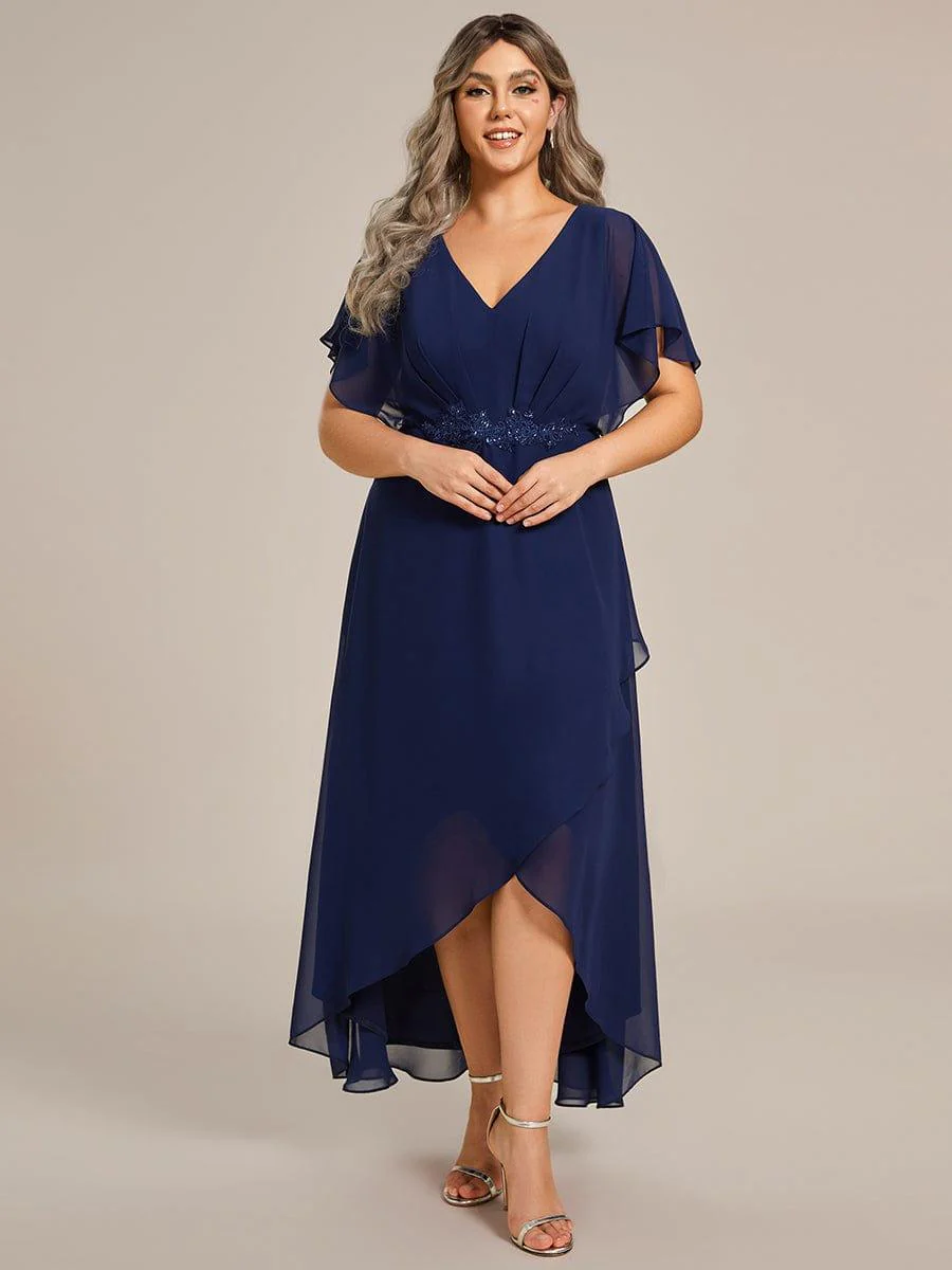 pretty LILAS|Plus Size Waist Applique A-Line Chiffon V-Neck Evening Dress - Image 10