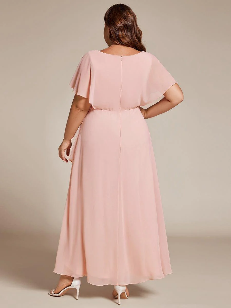 pretty LILAS|Plus Size Waist Applique A-Line Chiffon V-Neck Evening Dress - Image 12