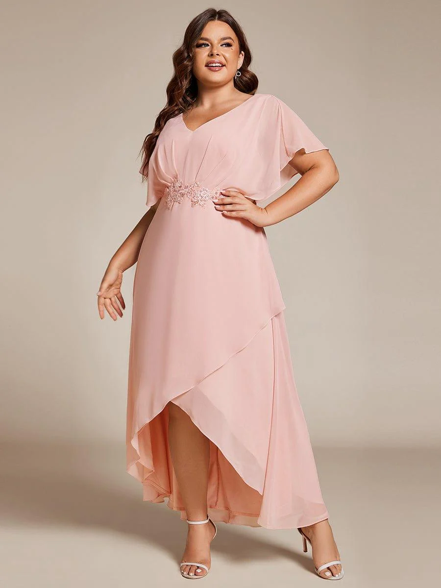 pretty LILAS|Plus Size Waist Applique A-Line Chiffon V-Neck Evening Dress - Image 14