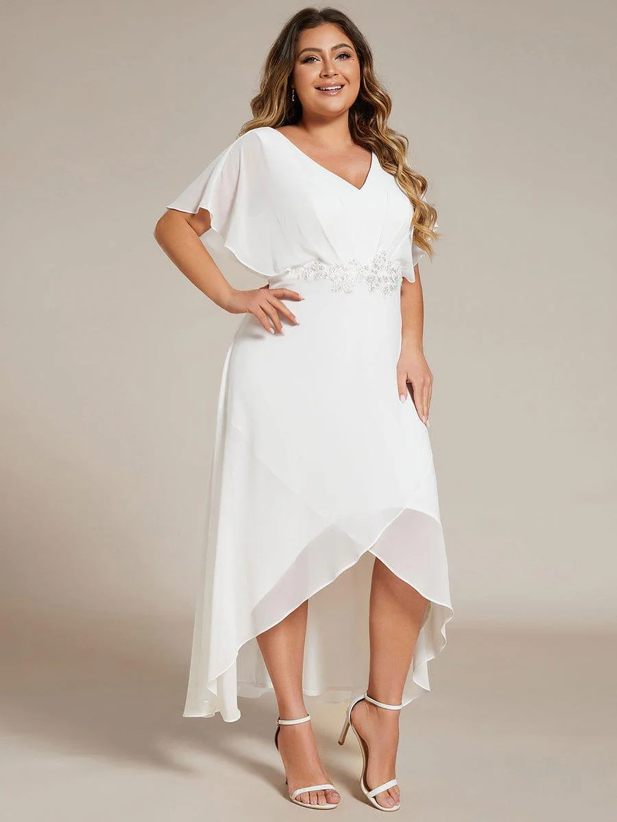 pretty LILAS|Plus Size Waist Applique A-Line Chiffon V-Neck Evening Dress - Image 16