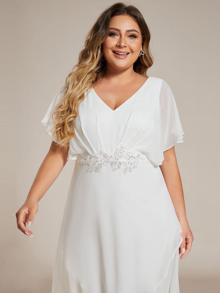 pretty LILAS|Plus Size Waist Applique A-Line Chiffon V-Neck Evening Dress - Image 18
