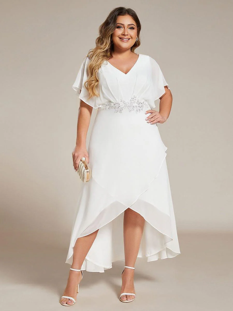 pretty LILAS|Plus Size Waist Applique A-Line Chiffon V-Neck Evening Dress - Image 19