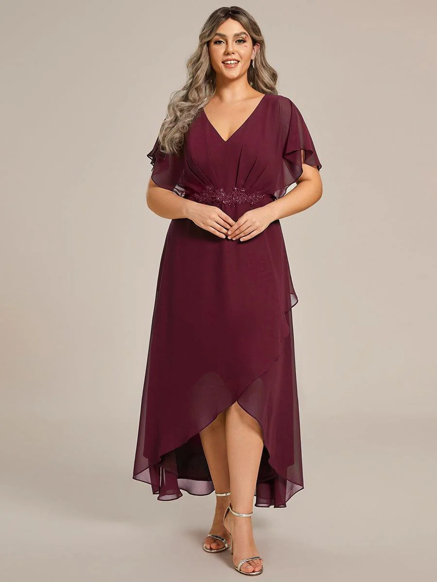 pretty LILAS|Plus Size Waist Applique A-Line Chiffon V-Neck Evening Dress - Image 21
