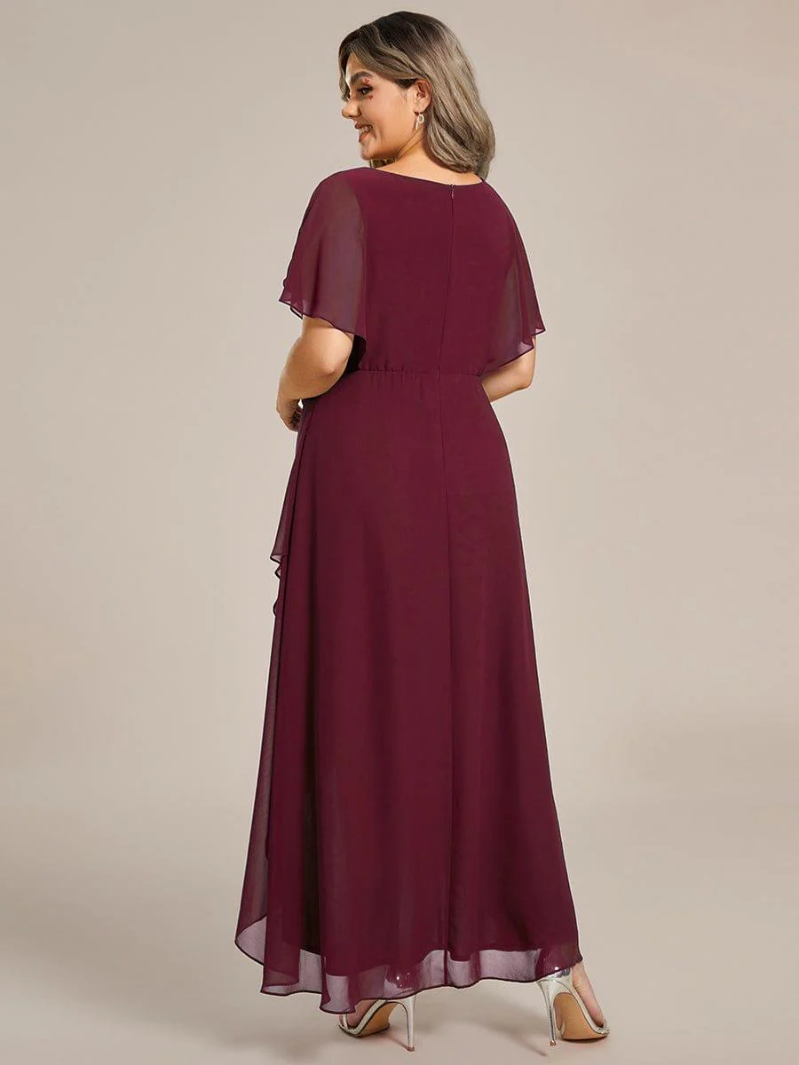 pretty LILAS|Plus Size Waist Applique A-Line Chiffon V-Neck Evening Dress - Image 22