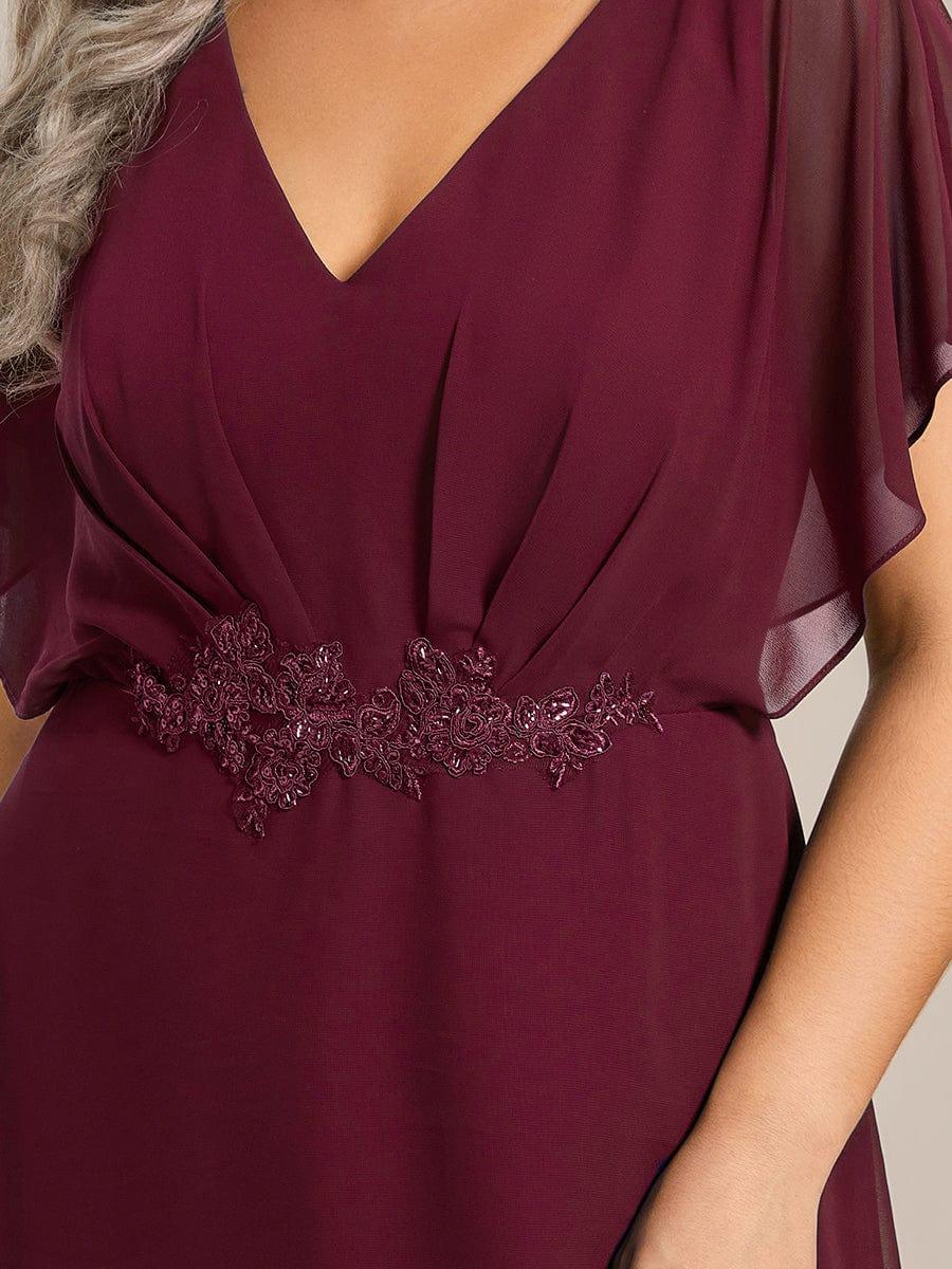 pretty LILAS|Plus Size Waist Applique A-Line Chiffon V-Neck Evening Dress - Image 23