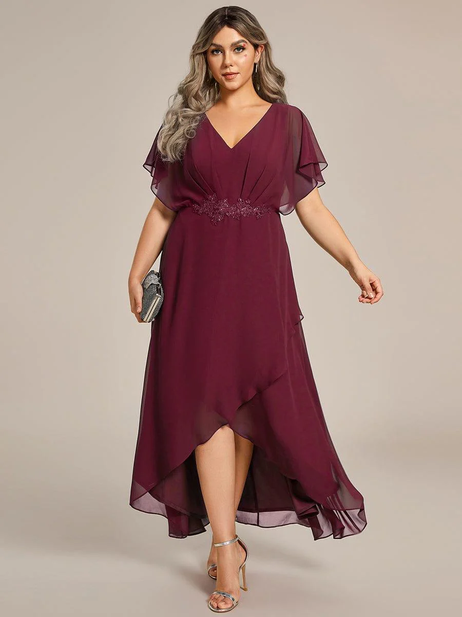pretty LILAS|Plus Size Waist Applique A-Line Chiffon V-Neck Evening Dress - Image 24