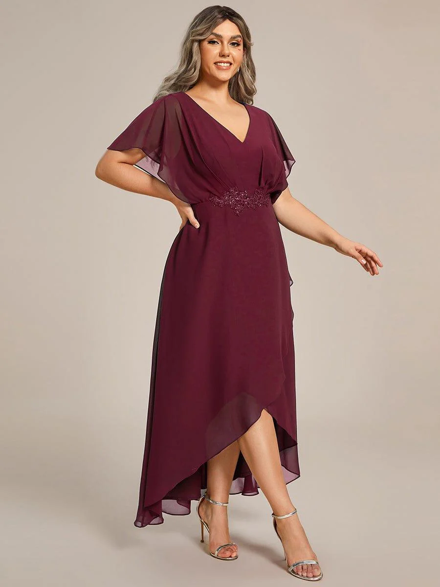 pretty LILAS|Plus Size Waist Applique A-Line Chiffon V-Neck Evening Dress - Image 25