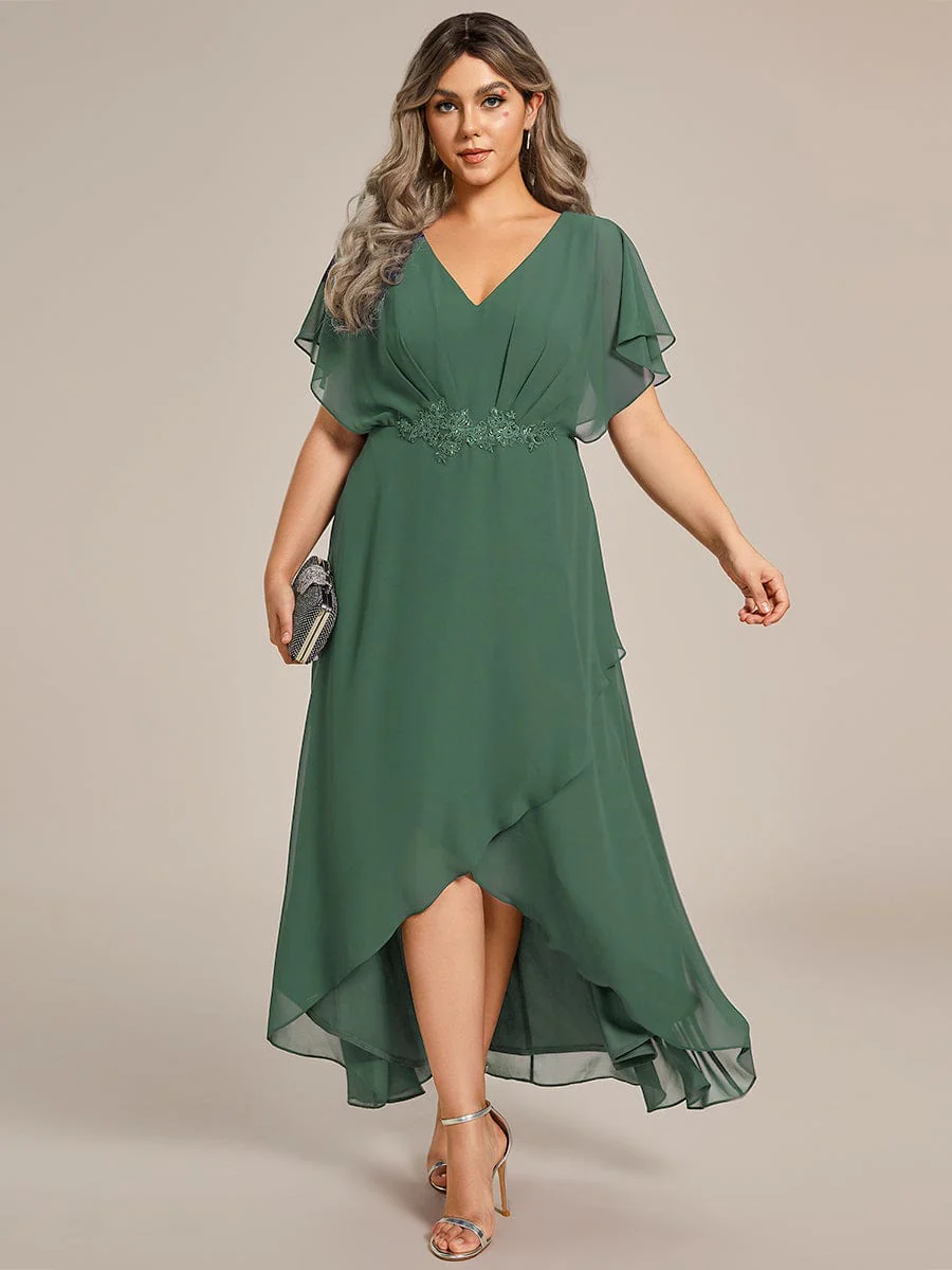 pretty LILAS|Plus Size Waist Applique A-Line Chiffon V-Neck Evening Dress - Image 31