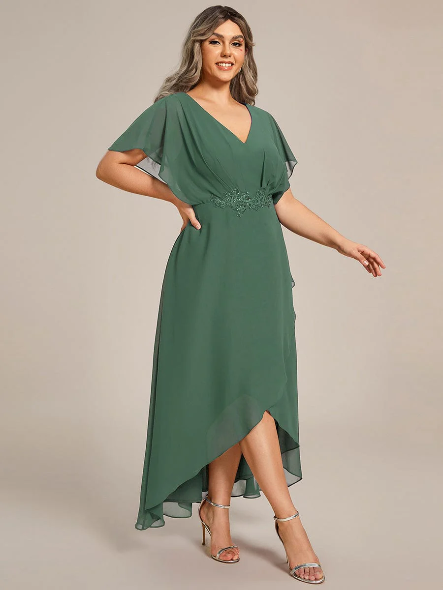 pretty LILAS|Plus Size Waist Applique A-Line Chiffon V-Neck Evening Dress - Image 34