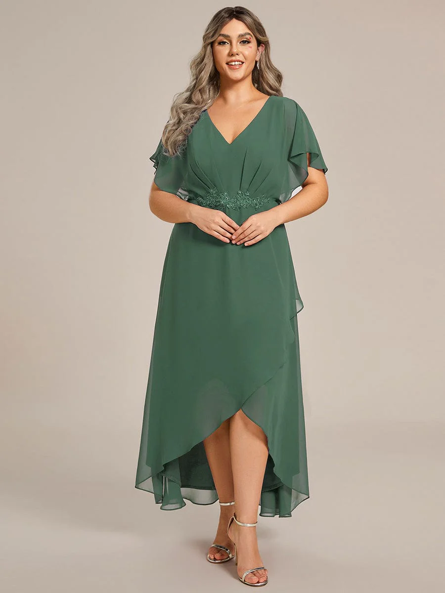 pretty LILAS|Plus Size Waist Applique A-Line Chiffon V-Neck Evening Dress - Image 35