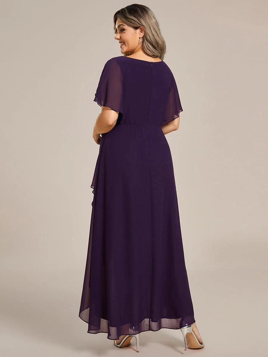 pretty LILAS|Plus Size Waist Applique A-Line Chiffon V-Neck Evening Dress - Image 37
