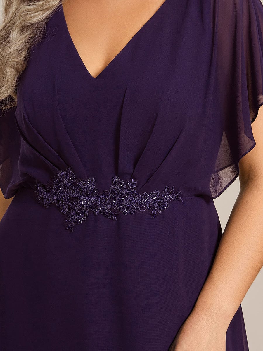 pretty LILAS|Plus Size Waist Applique A-Line Chiffon V-Neck Evening Dress - Image 38