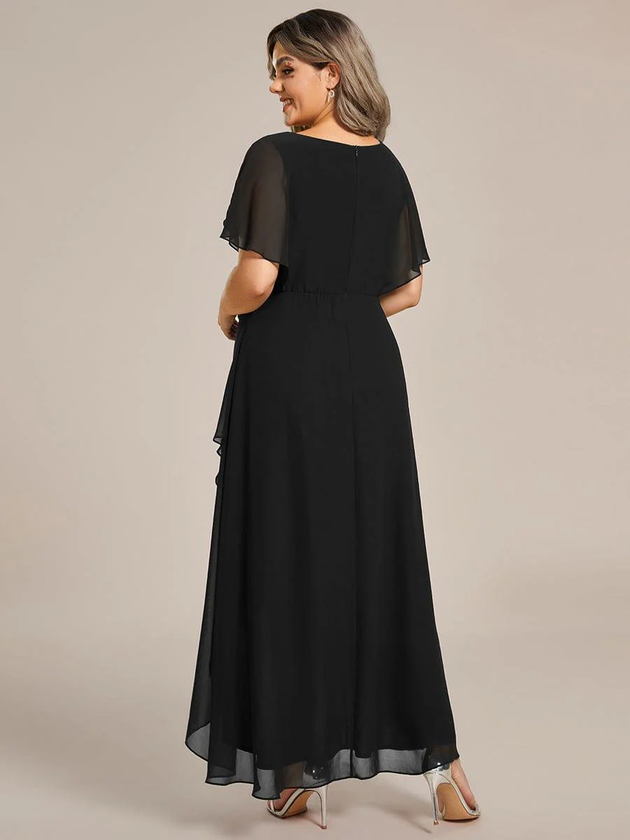pretty LILAS|Plus Size Waist Applique A-Line Chiffon V-Neck Evening Dress - Image 4