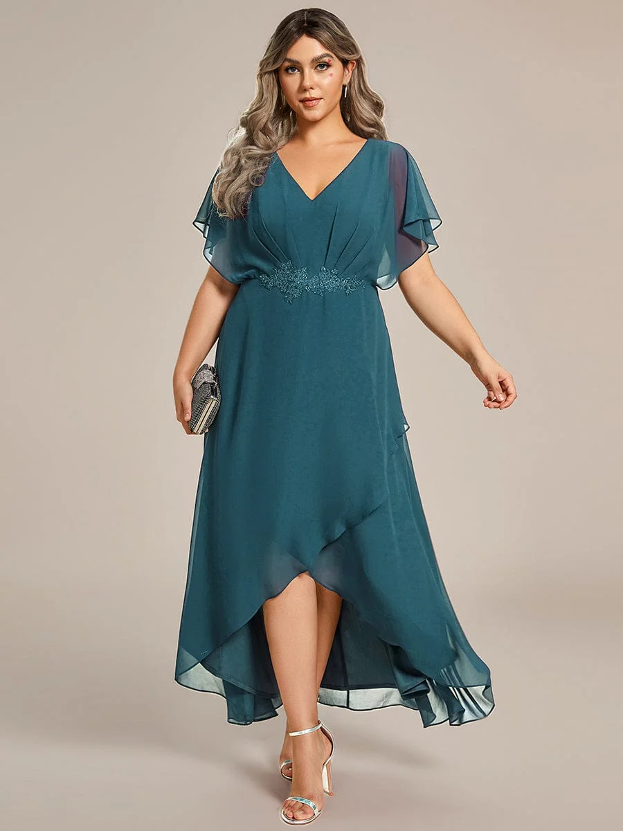 pretty LILAS|Plus Size Waist Applique A-Line Chiffon V-Neck Evening Dress - Image 41
