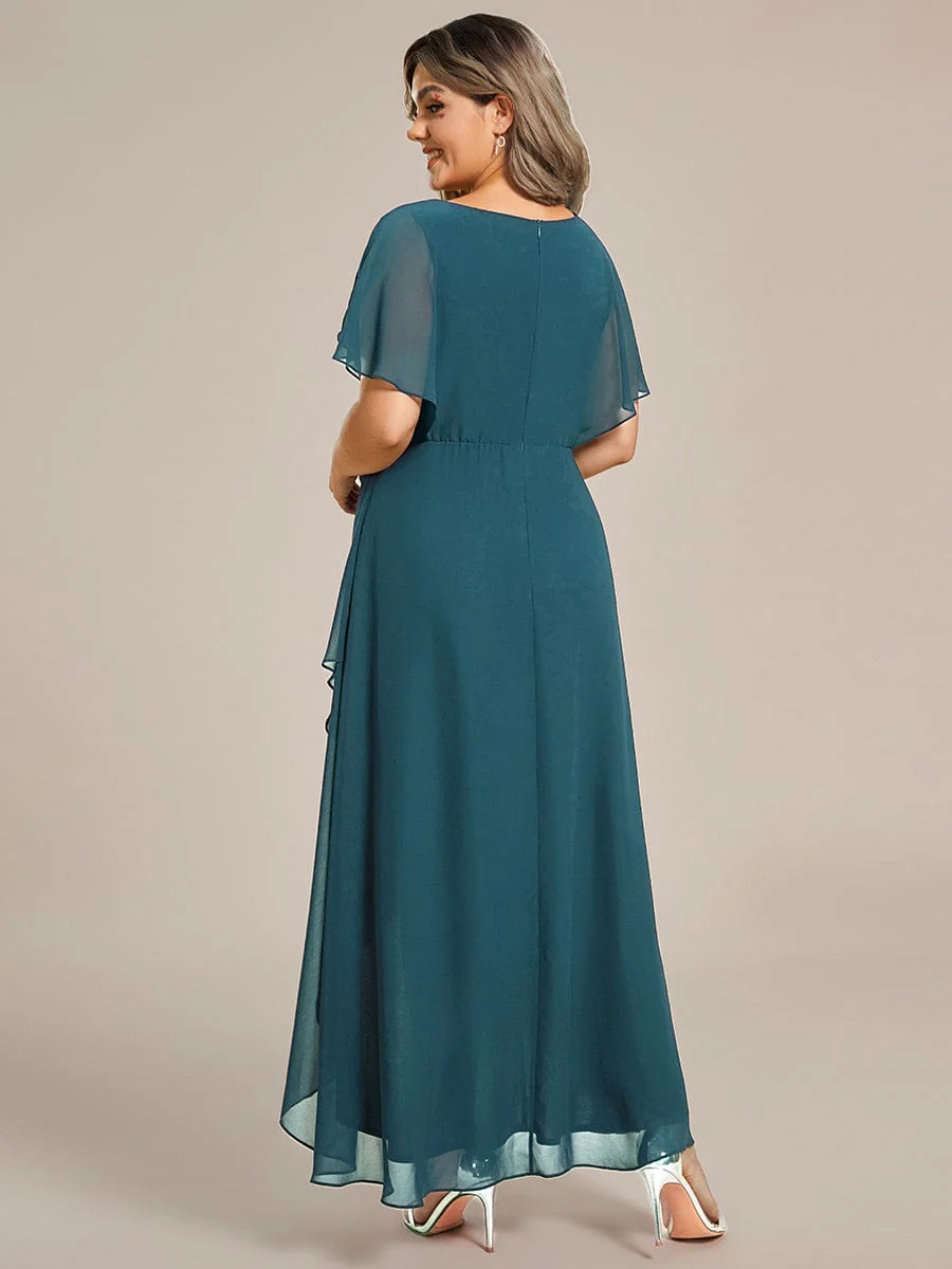 pretty LILAS|Plus Size Waist Applique A-Line Chiffon V-Neck Evening Dress - Image 42
