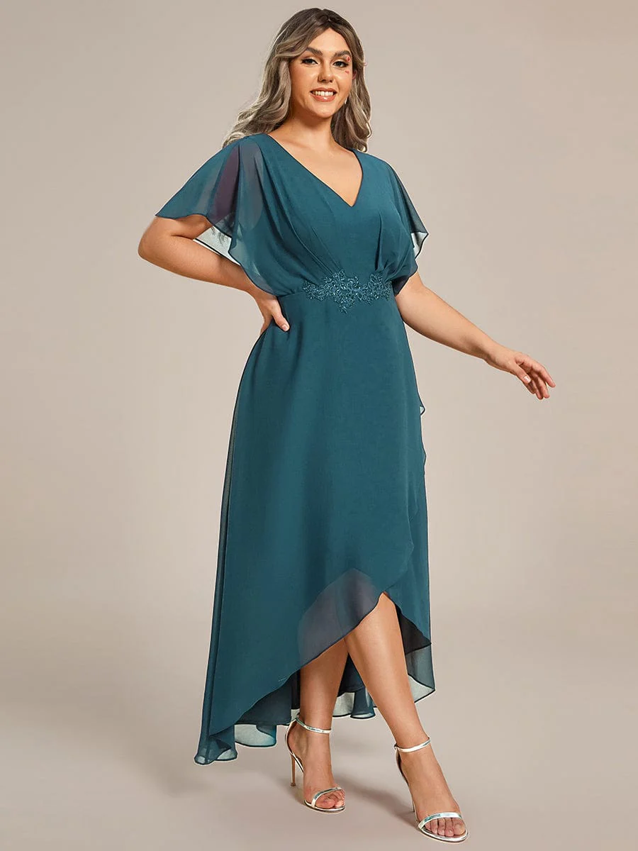 pretty LILAS|Plus Size Waist Applique A-Line Chiffon V-Neck Evening Dress - Image 43