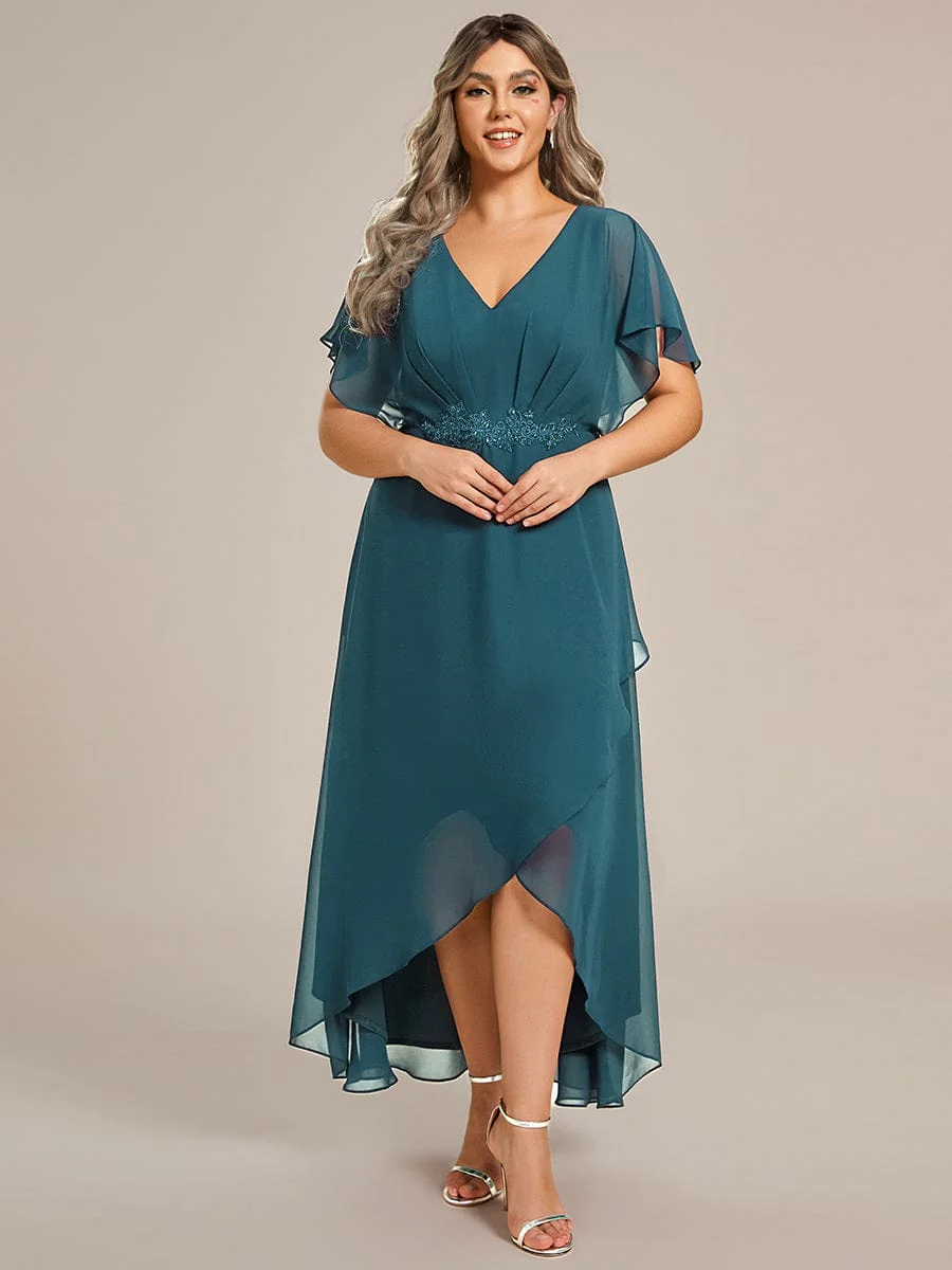 pretty LILAS|Plus Size Waist Applique A-Line Chiffon V-Neck Evening Dress - Image 44