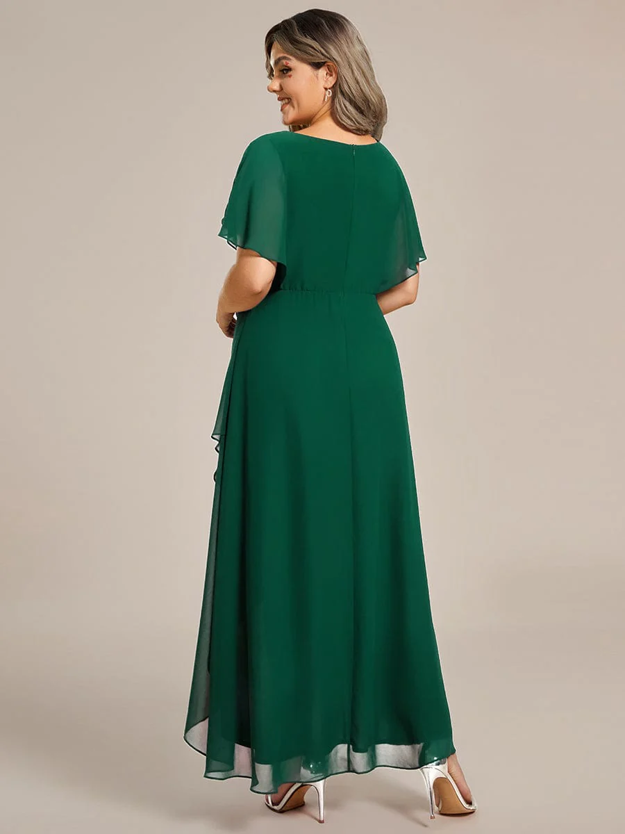 pretty LILAS|Plus Size Waist Applique A-Line Chiffon V-Neck Evening Dress - Image 47