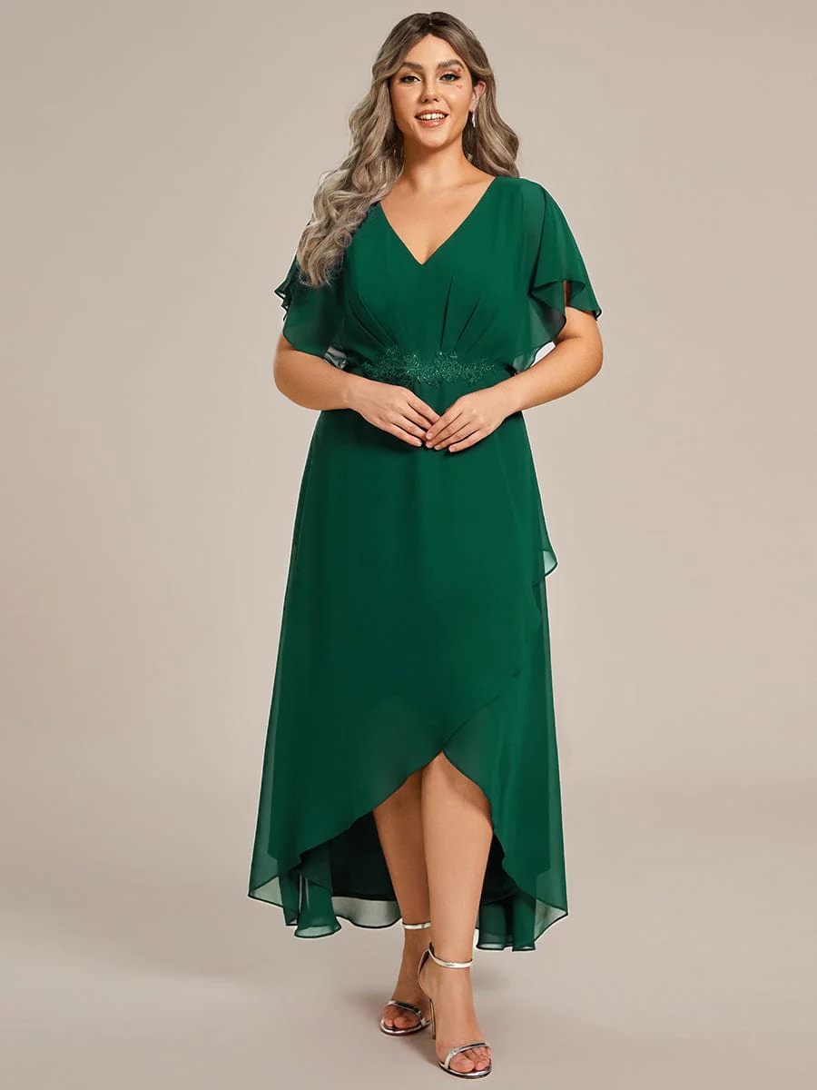 pretty LILAS|Plus Size Waist Applique A-Line Chiffon V-Neck Evening Dress - Image 49