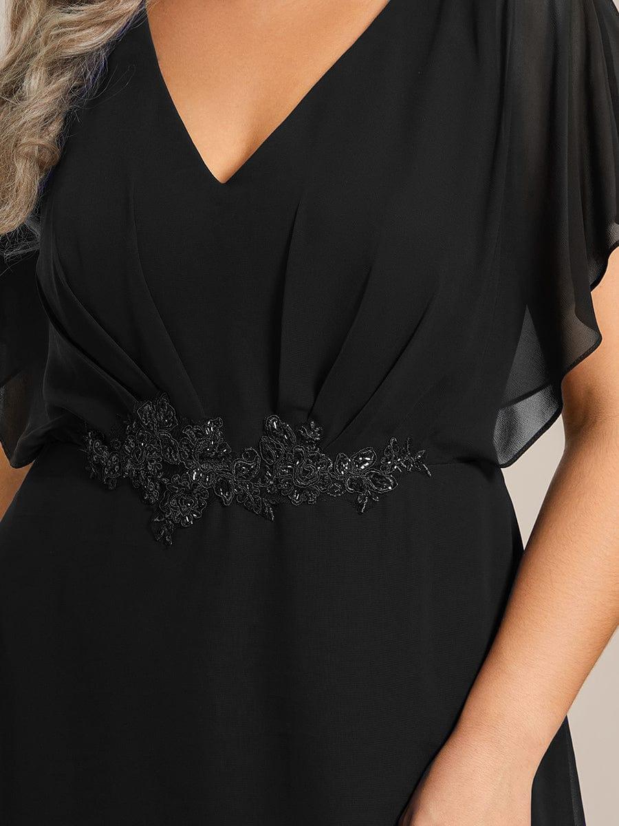 pretty LILAS|Plus Size Waist Applique A-Line Chiffon V-Neck Evening Dress - Image 5