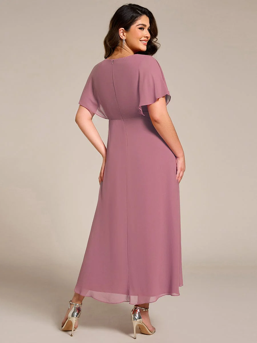 pretty LILAS|Plus Size Waist Applique A-Line Chiffon V-Neck Evening Dress - Image 52