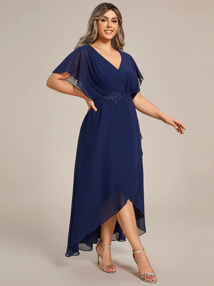 pretty LILAS|Plus Size Waist Applique A-Line Chiffon V-Neck Evening Dress - Image 9
