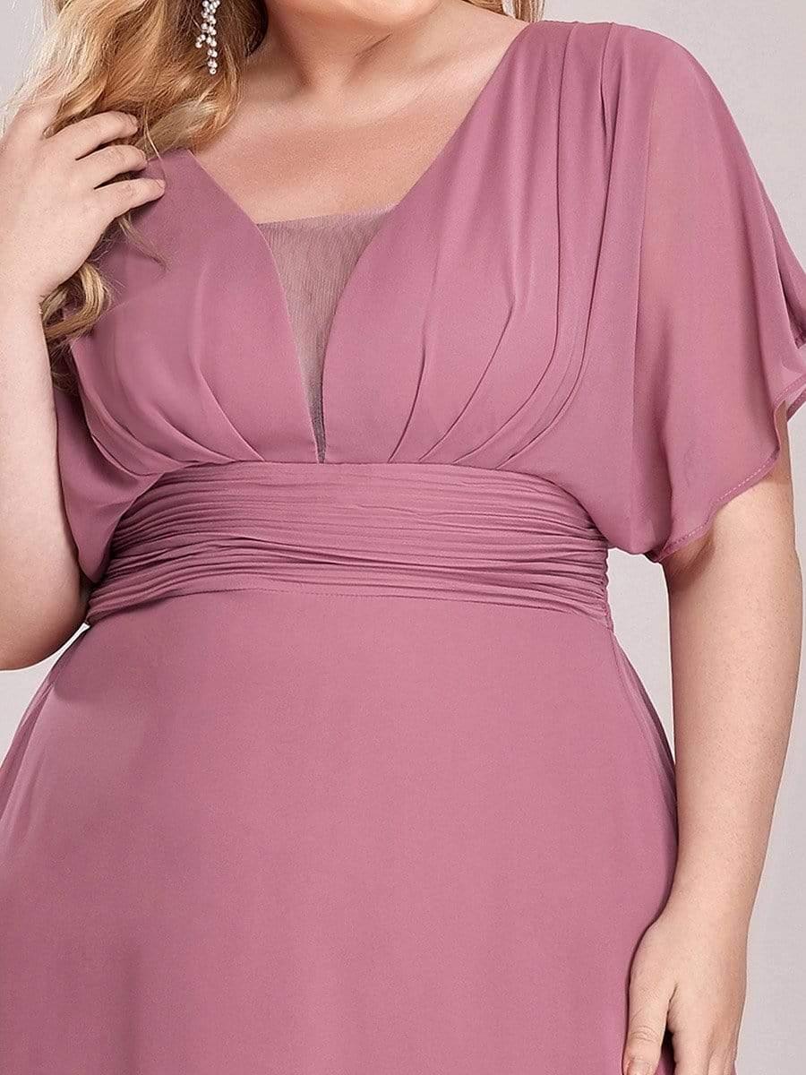 pretty AMBRYN|Plus Size V-neck A-Line Empire Waist Chiffon Evening Dress - Image 23