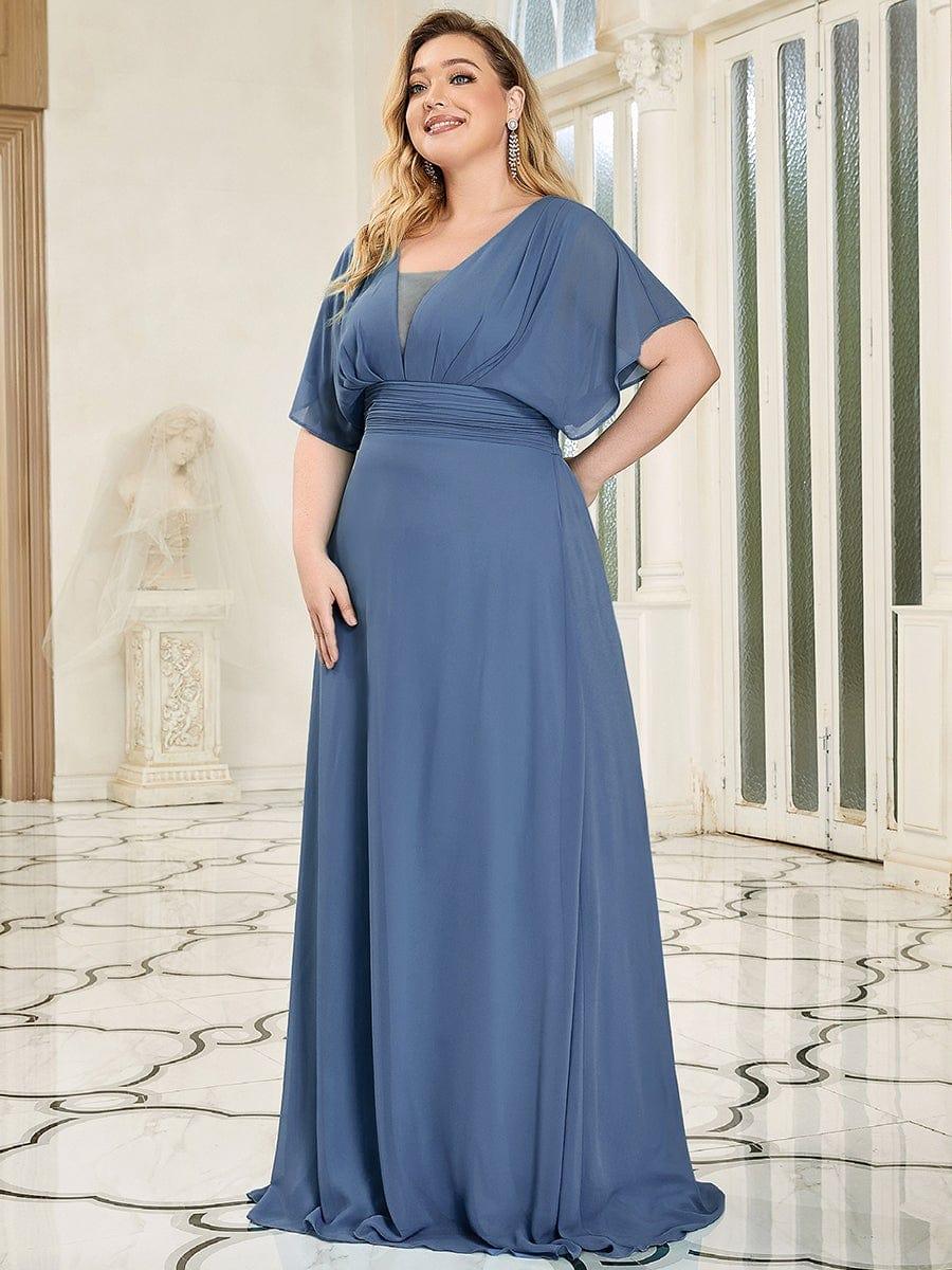 pretty AMBRYN|Plus Size V-neck A-Line Empire Waist Chiffon Evening Dress - Image 27