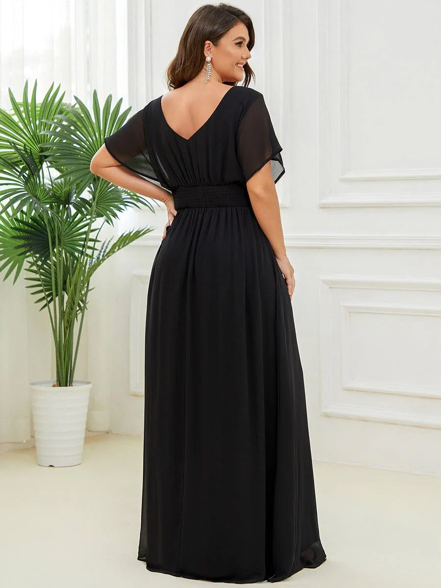 pretty AMBRYN|Plus Size V-neck A-Line Empire Waist Chiffon Evening Dress - Image 31