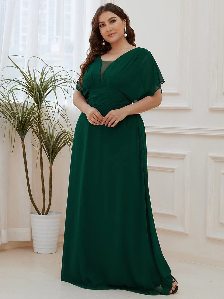 pretty AMBRYN|Plus Size V-neck A-Line Empire Waist Chiffon Evening Dress - Image 4