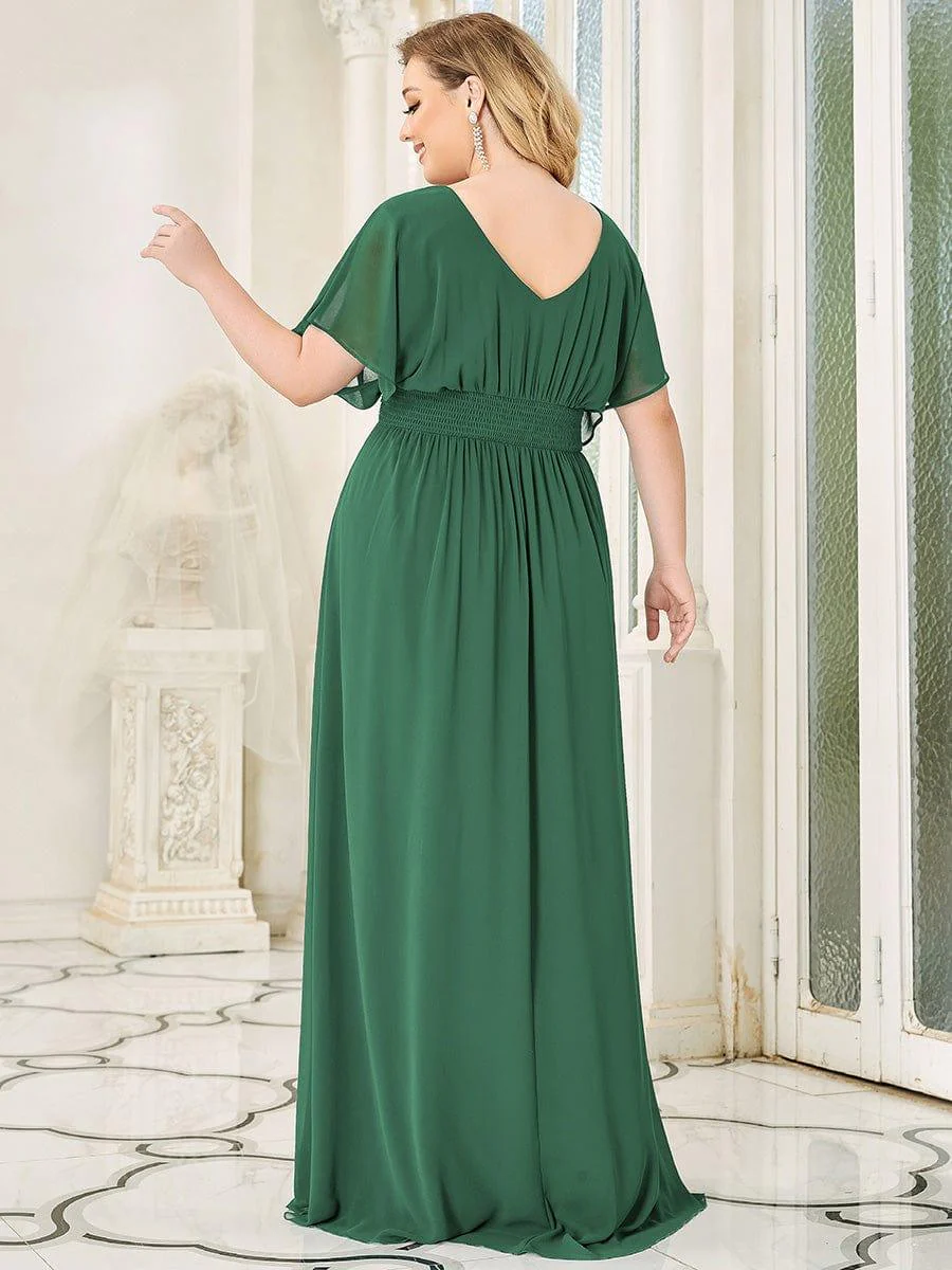 pretty AMBRYN|Plus Size V-neck A-Line Empire Waist Chiffon Evening Dress - Image 41