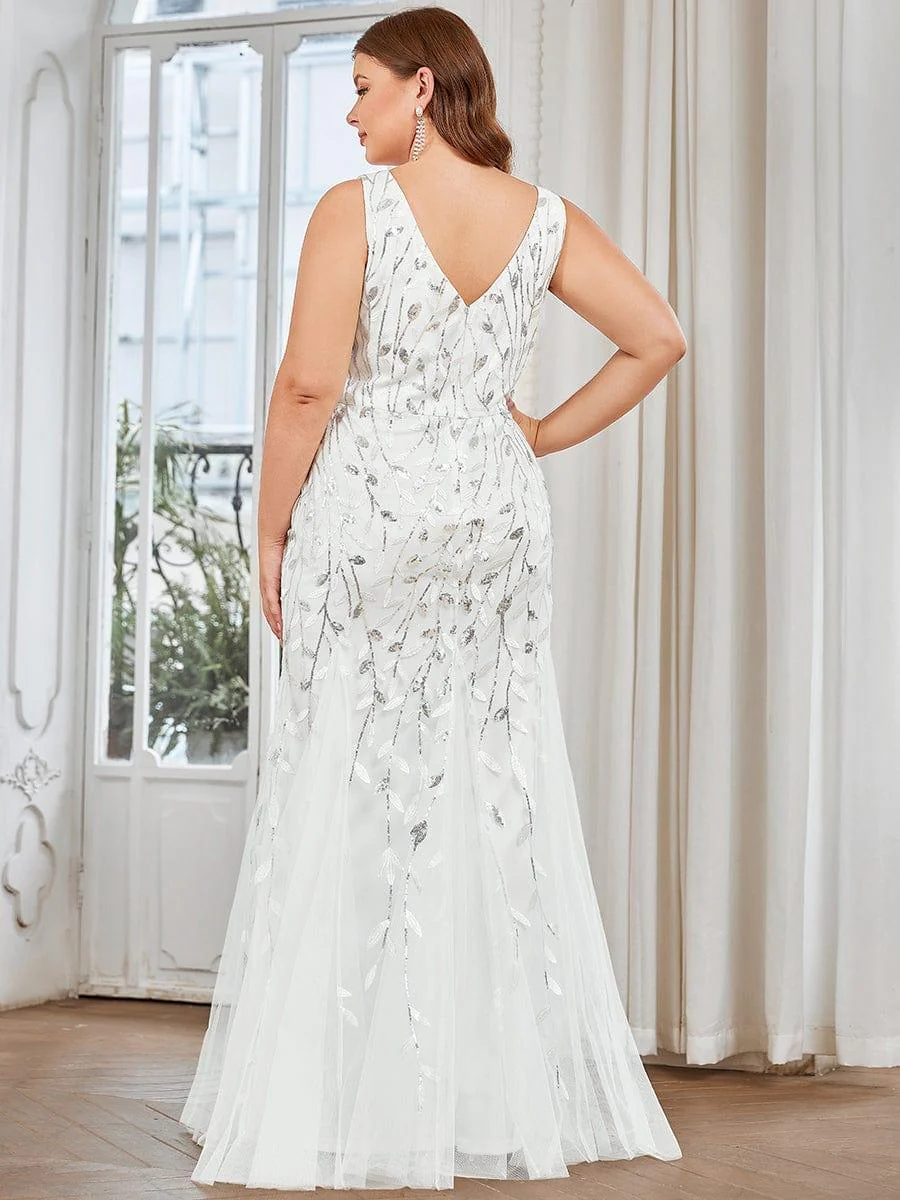 pretty ORIEL|Plus Size Women's V-Neck Fishtail Sequin Evening Dress - Image 26