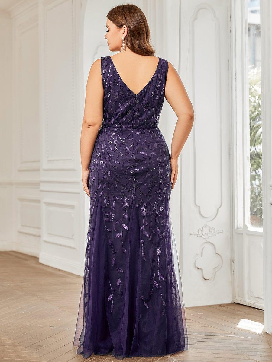 pretty ORIEL|Plus Size Women's V-Neck Fishtail Sequin Evening Dress - Image 54