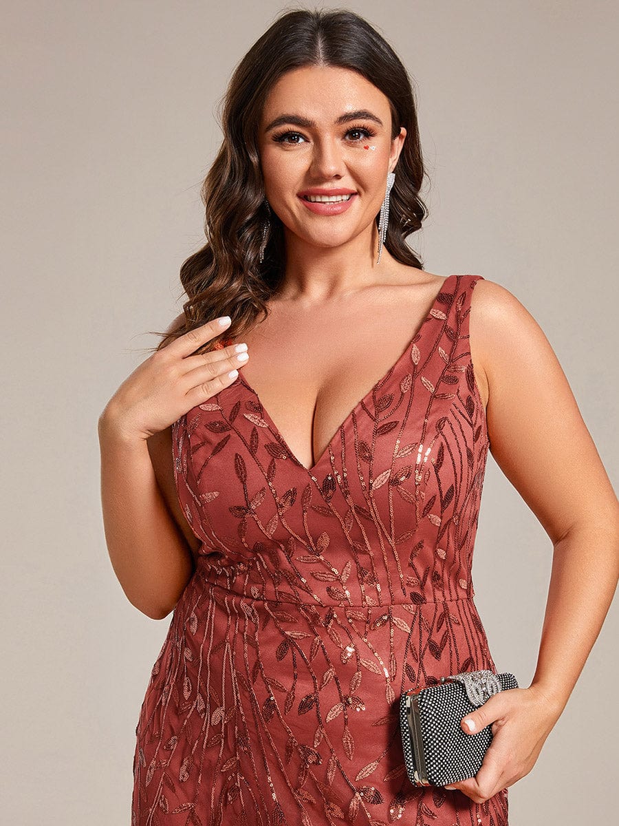 pretty ORIEL|Plus Size Women's V-Neck Fishtail Sequin Evening Dress - Image 92