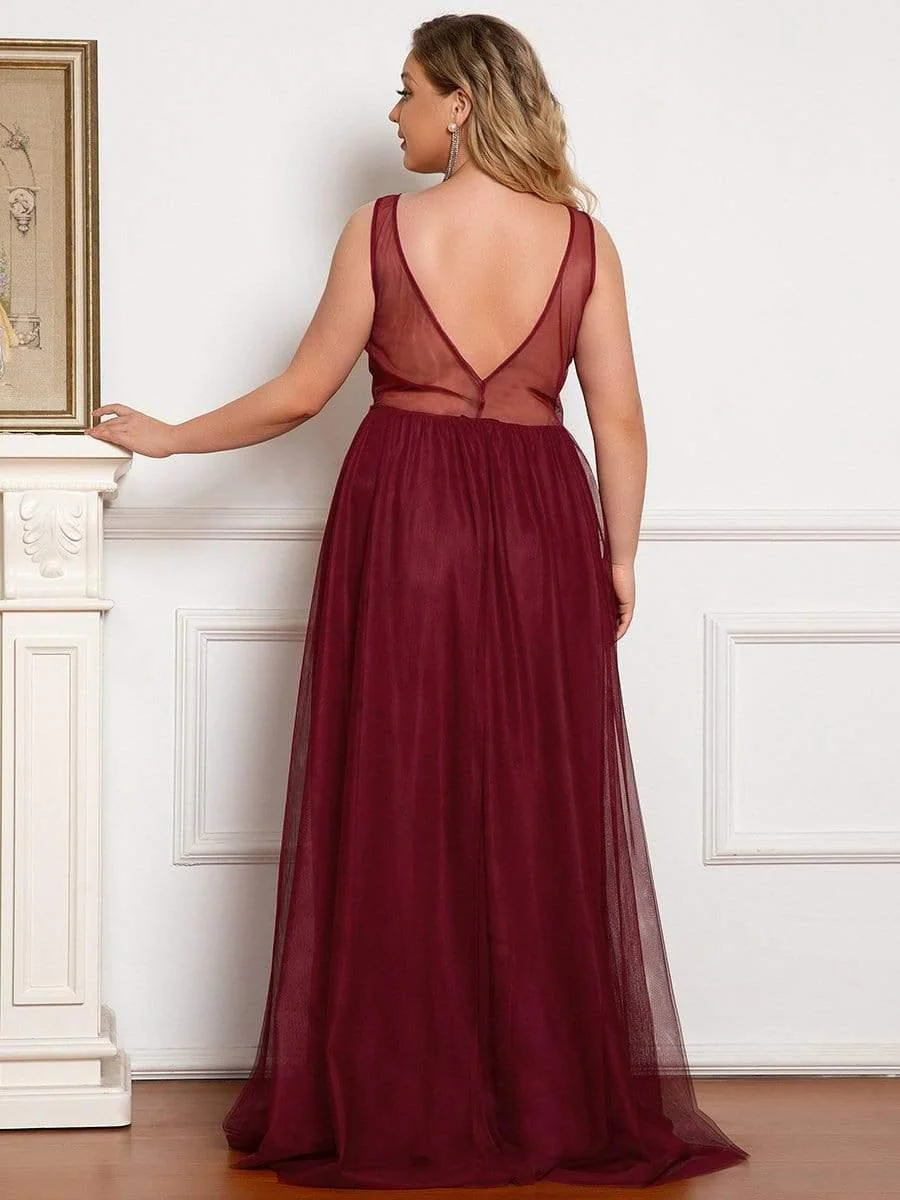 Plus Size Women's A-Line V-Neck Floral Lace Appliques Bridesmaid Dress(Final Sale) - Image 9