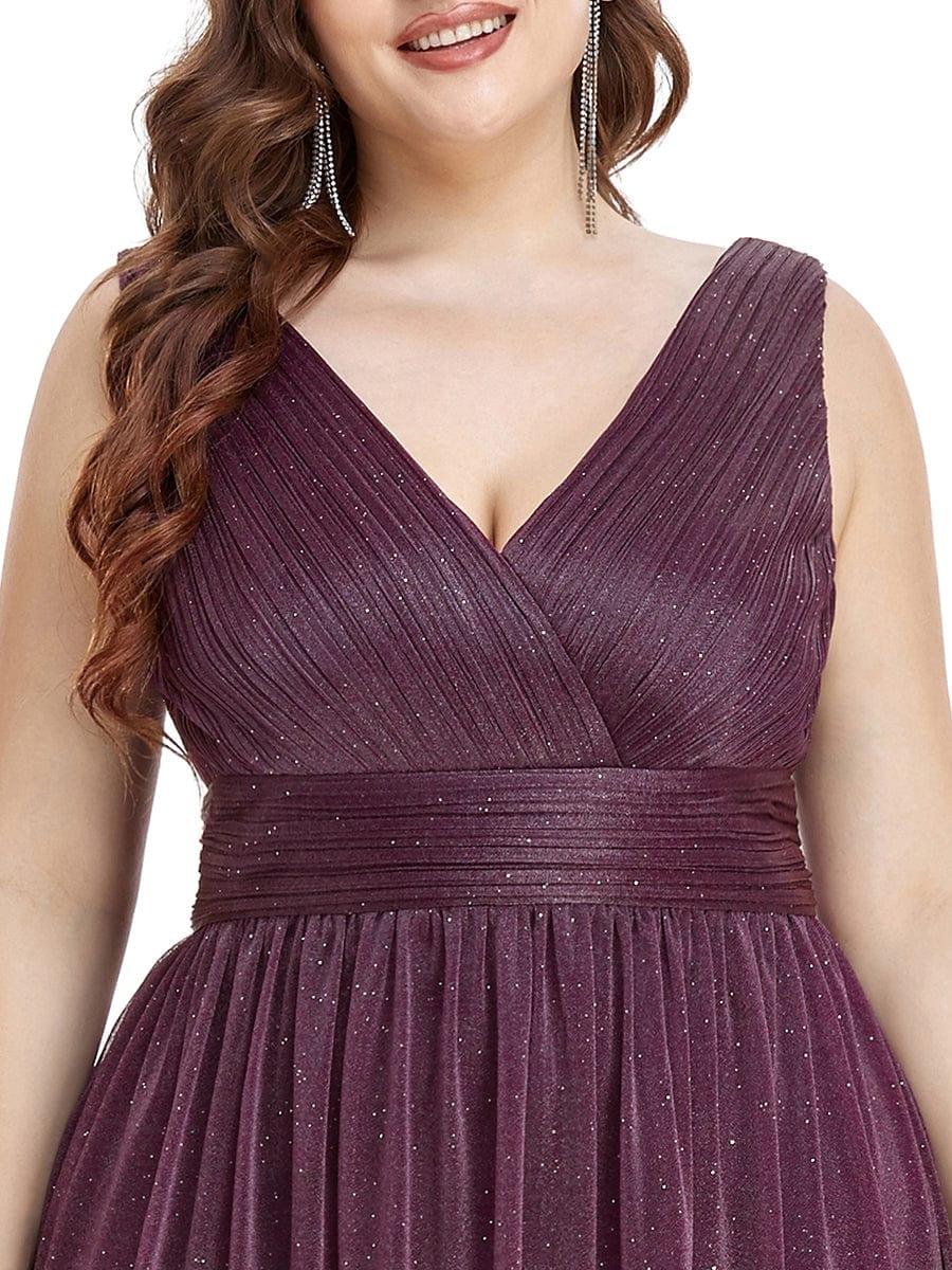 pretty STERLING|Double V Neck Maxi Long Plus Size Sparkly Evening Dresses for Party - Image 11