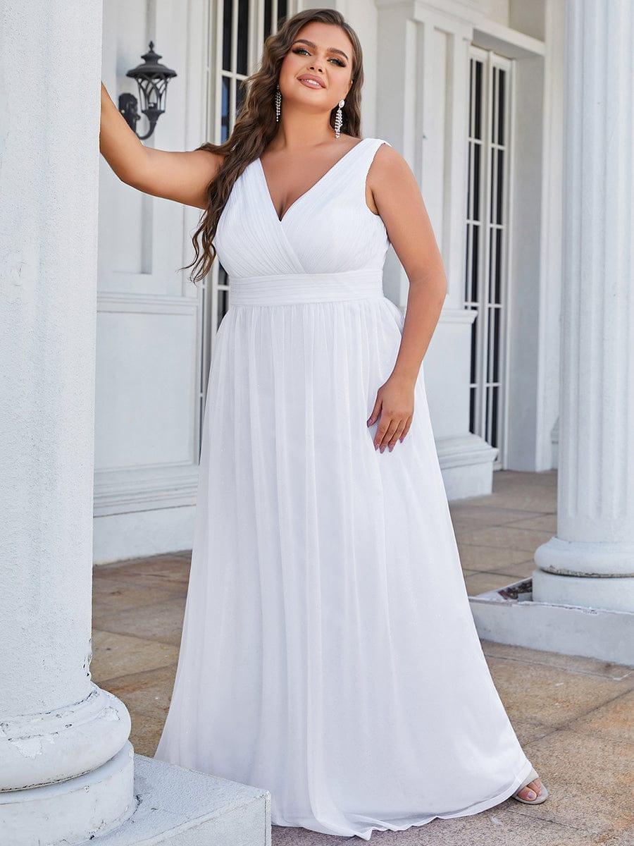 pretty STERLING|Double V Neck Maxi Long Plus Size Sparkly Evening Dresses for Party - Image 17