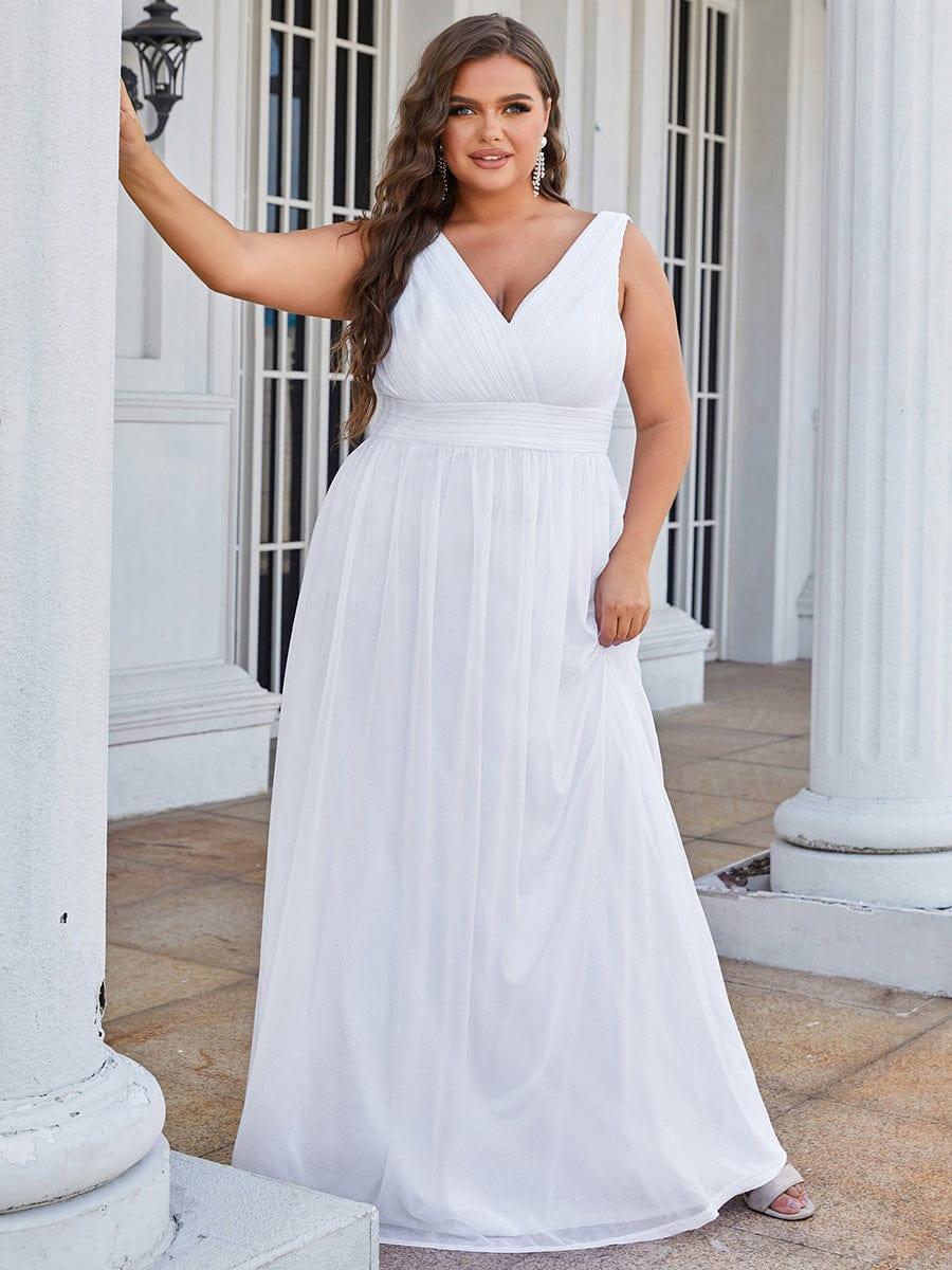 pretty STERLING|Double V Neck Maxi Long Plus Size Sparkly Evening Dresses for Party - Image 20